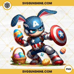 Captain America Chibi Easter Bunny PNG, Marvel Character Happy Easter Eggs PNG