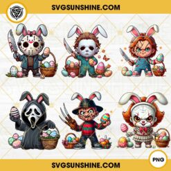 Chibi Horror Movie Character Happy Easter Day PNG Bundle