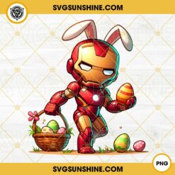 Chibi Iron Man Easter Day Bunny PNG, Happy Easter Eggs Superhero PNG