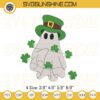 Cute Ghost Happy St Patrick Day Embroidery Pattern, Shamrock Ghost Patrick Day Embroidery Designs