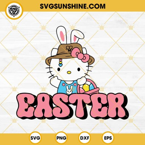 Cute Hello Kitty Easter Bunny SVG, Happy Easter Day SVG, Kitty Easter Eggs SVG