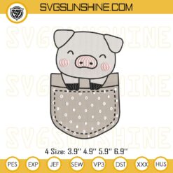 Cute Pig In Pocket Embroidery Designs, Farm Animals Machine Embroidery Design File