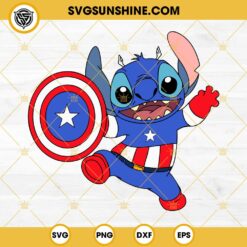 Cute Stitch Captain America SVG, Stitch Superhero Marvel SVG PNG EPS DXF File