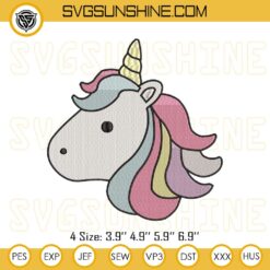 Cute Unicorn Head Embroidery Pattern, Pretty Unicorn Magical Rainbow Machine Embroidery Designs