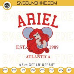 Disney Ariel Est 1989 Embroidery Design Files, Ariel The Little Mermaid Embroidery Designs