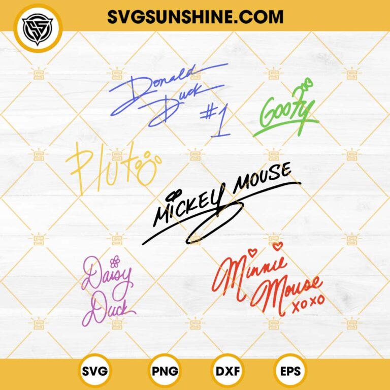 Disney Characters Signatures SVG, Disney Mouse Friends Characters ...