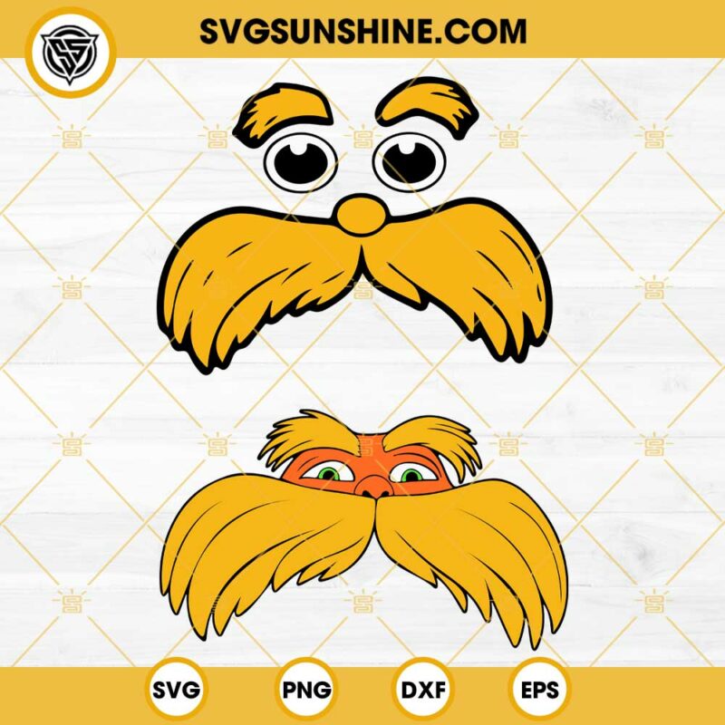 Dr Seuss The Lorax SVG Bundel, Lorax Mustache SVG Bundle, Lorax Face ...