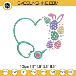 Easter Stethoscope Nurse Embroidery Pattern, Nurse Easter Eggs Embroidery Designs