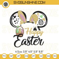 Happy Easter Disney Mouse Ear Embroidery Designs, Disney World Castle Bunny Embroidery Pattern