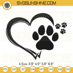 Heart Dog Paw Embroidery Design File