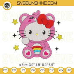 Hello Kitty Cheer Bear Embroidery Design File, Kitty Care Bear Embroidery Designs