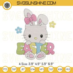 Hello Kitty Easter Day Embroidery Design Files, Cute Hello Kitty Bunny Easter Embroidery Pattern