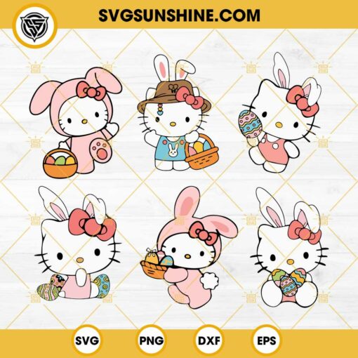 Hello Kitty Happy Easter Bundle SVG, Cute Hello Kitty Easter Eggs SVG, Hello Kitty Bunny SVG Bundle