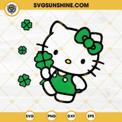 Hello Kitty Happy St Patricks Day SVG, Hello Kitty Shamrock SVG, Kitty Lucky SVG, Clover SVG