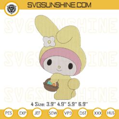 Hello Kitty My Melody Easter Bunny Embroidery Designs, Kawaii My Melody Happy Easter Day Embroidery Pattern