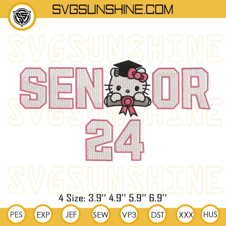 Hello Kitty Senior 2024 Embroidery Design Files, Hello Kitty Graduate