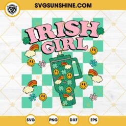 Irish Girl Stanley SVG, Smile Patrick’s Day SVG, Rainbow Shamrock Clover SVG