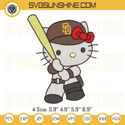 Kitty San Diego Padres Embroidery Files, Hello Kitty Baseball Embroidery Designs