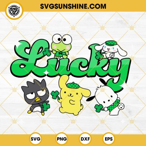 Lucky Sanrio St Patrick Day SVG, Cute Keroppi And Cinnamoroll Shamrock SVG PNG DXF EPS
