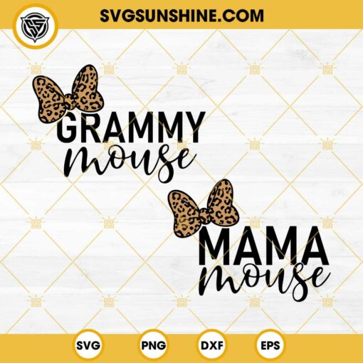 Mama Mouse SVG, Grammy Mouse Leopard Bow SVG, Mother’s Day SVG