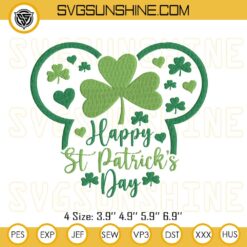 Mickey Mouse St Patrick Day Embroidery Designs, Shamrock Happy St Patrick Day Embroidery Pattern