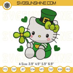 Hello Kitty St Patrick’s Day Embroidery Designs, Hello Kitty Shamrock Embroidery Files
