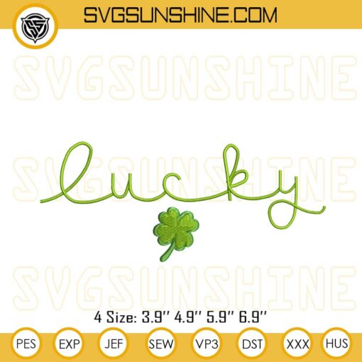 Lucky Green 4 Leaf Clover Embroidery Pattern, St Patrick’s Day Lucky Embroidery Designs