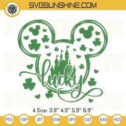 Mickey Head Lucky Embroidery Design Files, Disney Castle St Patricks Day Embroidery Designs