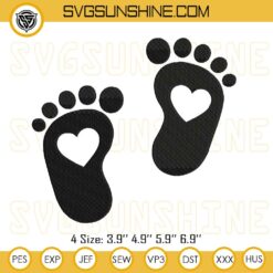 Baby Feet Heart Embroidery Design Files, Baby Foot Embroidery Designs