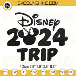 Disney 2024 Trip Embroidery Pattern, Minnie Mouse Family Vacation Machine Embroidery Designs