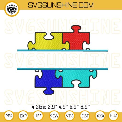 Autism Awareness Puzzle Split Monogram Embroidery Design File
