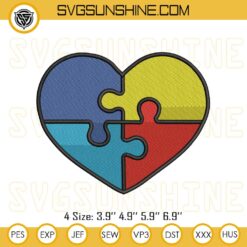 Autism Puzzle Heart Machine Embroidery Designs