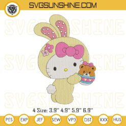 Happy Easter Hello Kitty Bunny Embroidery Design Files, Happy Easter Kitty With Cute Bear Embroidery Files
