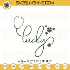 St Patricks Day Lucky Nurse Embroidery Design File, Nurse Shamrock Leaf Clover Embroidery Designs