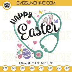 Easter Stethoscope Nurse Embroidery Designs, Nurse Happy Easter Embroidery Files