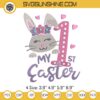 My 1st Easter Bunny Embroidery Designs, Flowers Cute Rabbit Embroidery Design Files