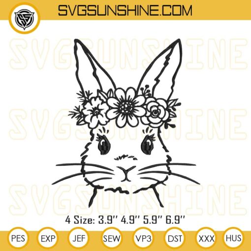 Cute Rabbit Flowers Embroidery Designs