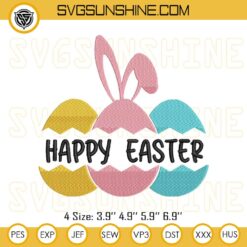 Happy Easter Day Embroidery Design Files, Bunny Easter Eggs Machine Embroidery Designs