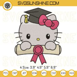 Cute Hello Kitty Graduation Embroidery Files, Hello Kitty School Embroidery Designs