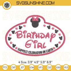 Minnie Mouse Birthday Girl Embroidery Design, Happiest Celebration On Earth Embroidery Files