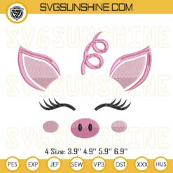 Pig Face Embroidery Files, Pink Pig Embroidery Designs