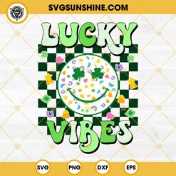 Smiley Lucky Vibes SVG, Lucky St Patrick's Day SVG, Shamrock 4 Leaf Clover SVG