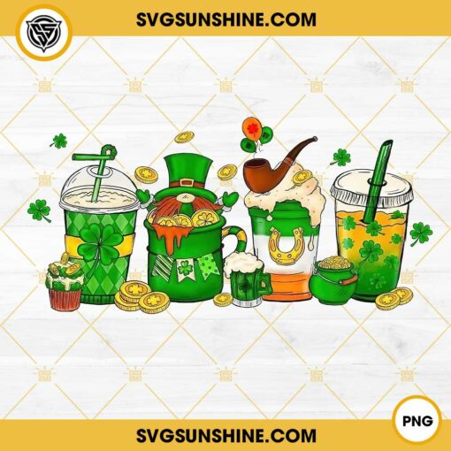 St Patricks Day Coffee Cup PNG, Gnome Patrick Day Shamrock Clover  PNG
