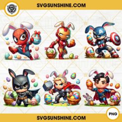 Superhero Marvel Characters Happy Easter Bunny PNG Bundle