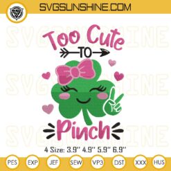 Too Cute To Pinch Shamrock Embroidery Designs, Boys Irish Happy Patrick Day Embroidery Files