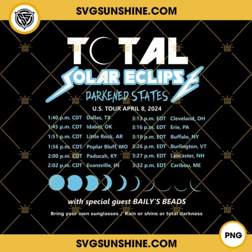 Total Solar Eclipse Darkened States PNG, US Tour April 8 2024 PNG