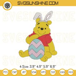 Winnie The Pooh Easter Eggs Embroidery Designs, Happy Easter Bunny Pooh Embroidery Designs