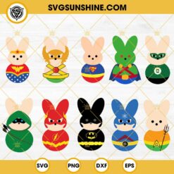 DC Comics Superheroes Peeps Easter SVG, Dc Comics Characters Easter Bunny SVG PNG Bundle 10+ Files
