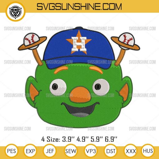 Astros Orbit Mascot Embroidery Files, Houston Astros Baseball Embroidery Designs