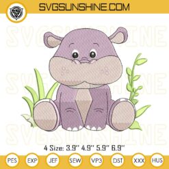 Baby Hippo Embroidery Files, Cute Hippo Machine Embroidery Designs